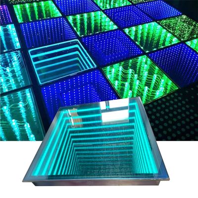 Наружная свадебная вечеринка Стеклянный танцевальный пол с 3D-неоновым зеркалом и смесью цветов RGB