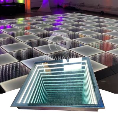 Наружная свадебная вечеринка Стеклянный танцевальный пол с 3D-неоновым зеркалом и смесью цветов RGB